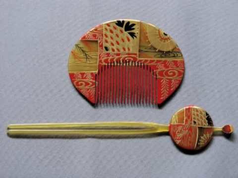Antique Japanese Bakelite Kanzashi Set Hairpin & Comb