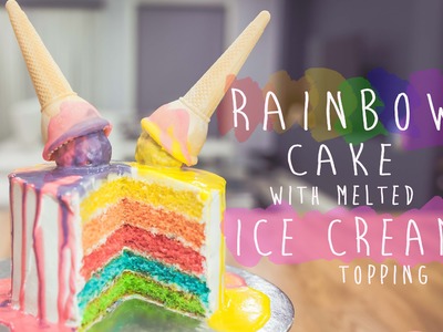How to make a 'Rainbow Cake with Melted Ice Cream Topping' - CAKE QUIRK