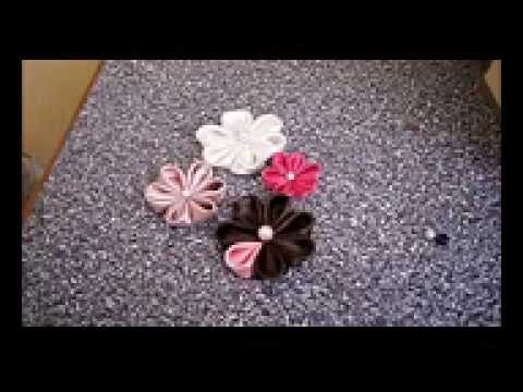 How to make kanzashi flowers, DIY ribbon flowers,tutorial,kanzashi flores de cinta
