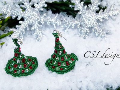 Micro macrame 3D christmas tree earrings | Christmas