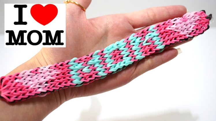 Rainbow Loom „ I LOVE MOM ” bracelet with forks no hook - Colorful Rubber Bands DIY