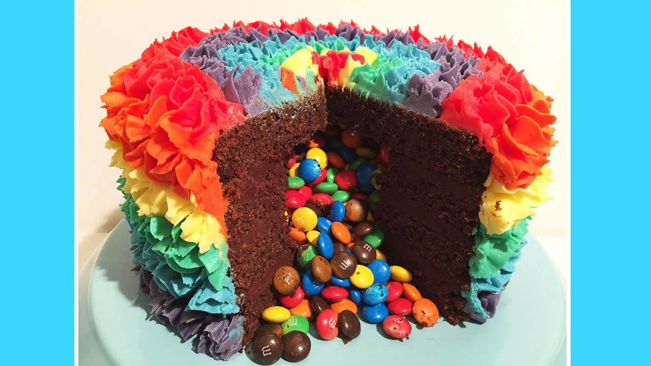 Rainbow Surprise Piñata M&M Cake - Cheeky Crumbs