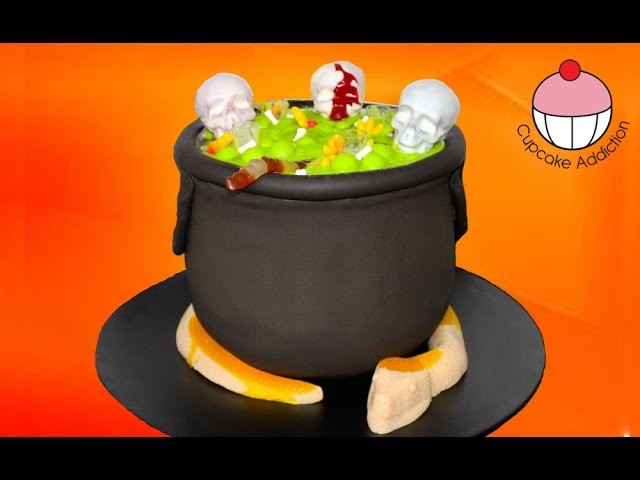 Bubbling Halloween Cauldron Cake with Giant Gummi Snake by Cupcake Addiction