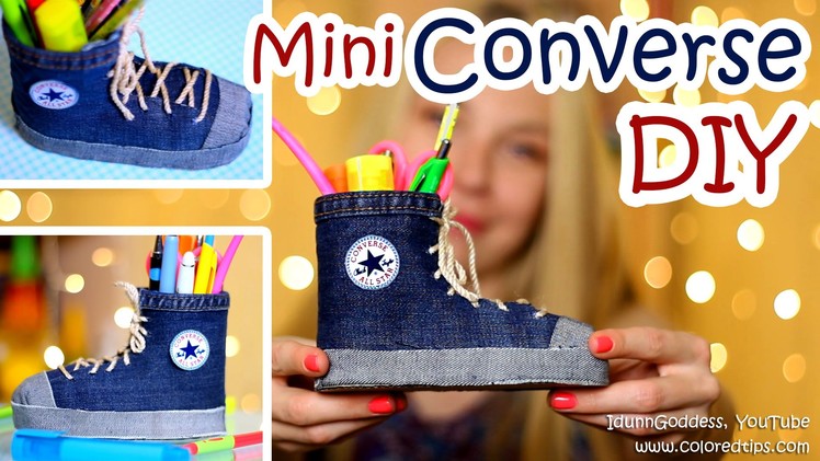 DIY Mini Converse Shoes Pen Holders Out Of An Old Jeans and Plastic Bottle (NO SEW)