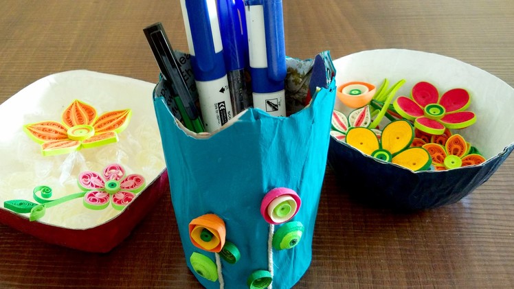 How To Make Bowls & Pen Stand | DIY Newspaper Craft Tutorial