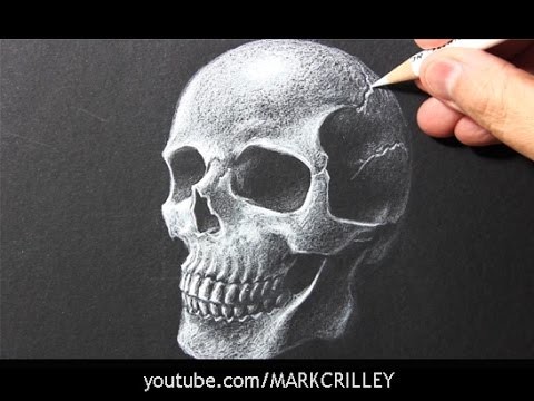 Drawing Time Lapse: Skull [White Pencil.Black Paper]