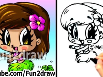 How to Draw Cartoon People - Chibi Hula Girl - Cute Art - Fun2draw