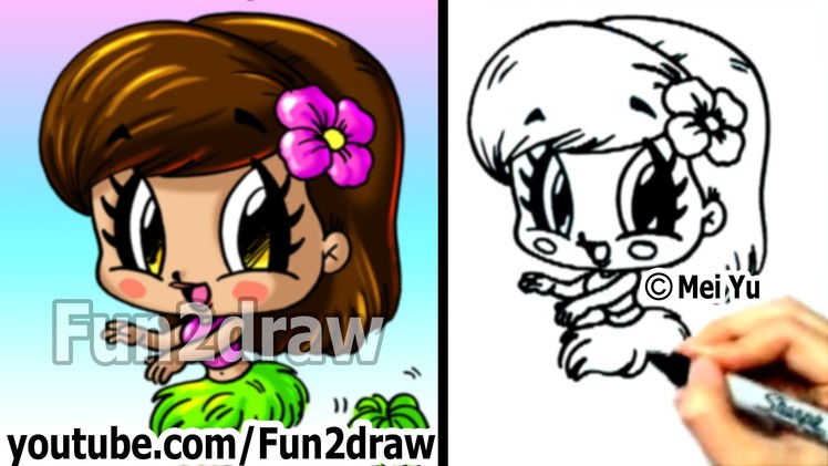 How to Draw Cartoon People - Chibi Hula Girl - Cute Art - Fun2draw