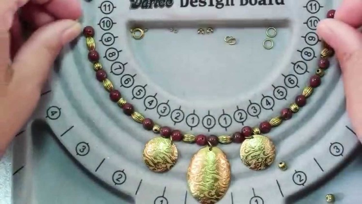 How To Make Red Oval Round Necklace With Brass Charms