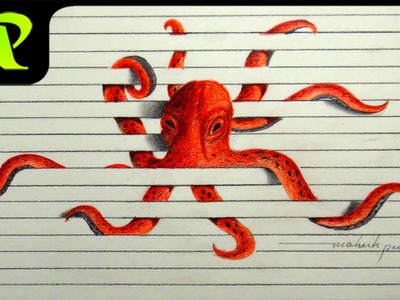 3D Paper Illusion Octopus Drawing - Time Lapse | Trick Art
