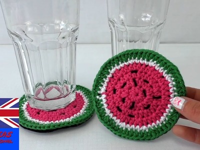 Crochet coaster for beginners - how to crochet a Watermelon coaster - crochet tutorial