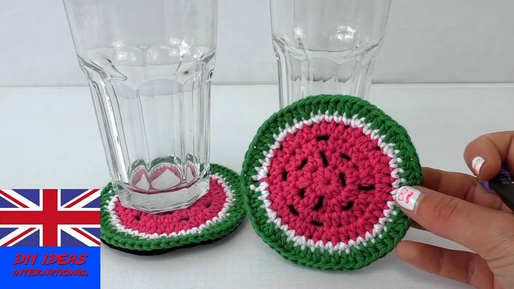 Crochet coaster for beginners - how to crochet a Watermelon coaster - crochet tutorial
