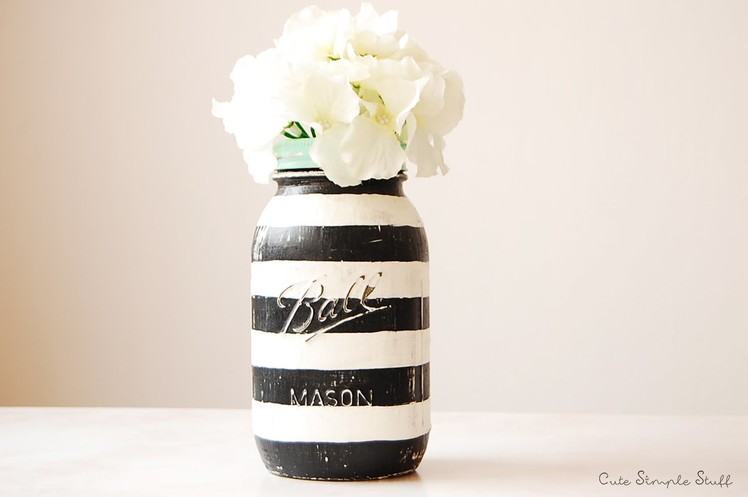 DIY Striped-Vintage Inspired Mason Jar Home Decor