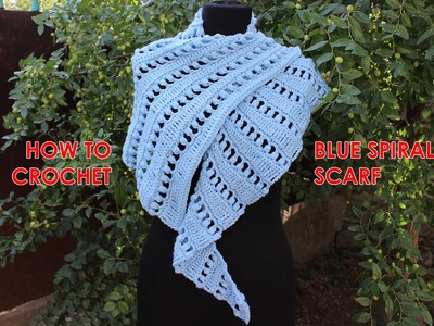 How to crochet a scarf  Tutorial Free Pattern Blue Spiral Scarf by wwwika