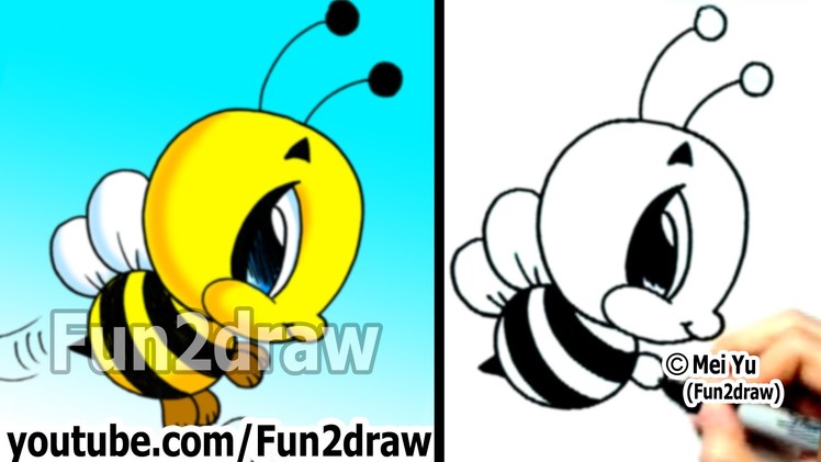 How to Draw Cartoon Characters - Bumble Bee in 2 min - Easy Things to Draw - Fun2draw