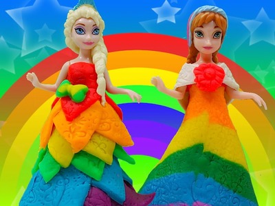 Rainbow Play Doh DIY Dress Princess Anna & Queen Elsa Frozen Glitter Glider MagiClip Dolls