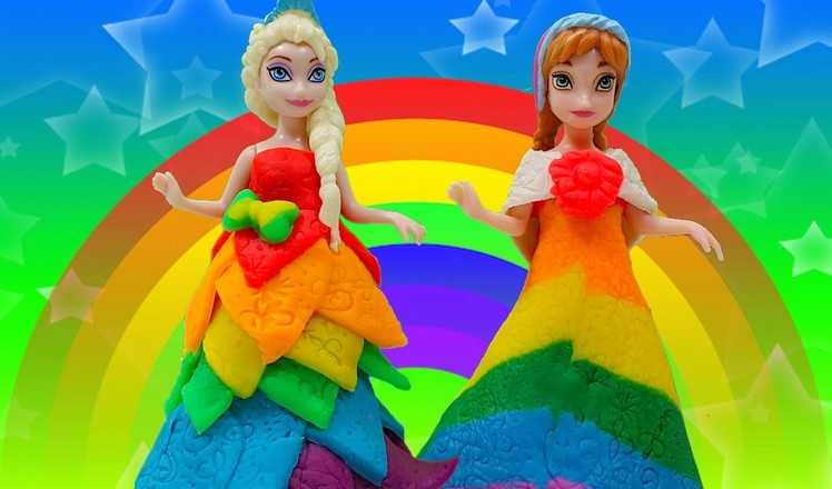 Rainbow Play Doh DIY Dress Princess Anna & Queen Elsa Frozen Glitter Glider MagiClip Dolls