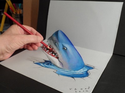 3D Trick Art, Drawing a Shark, Time Lapse