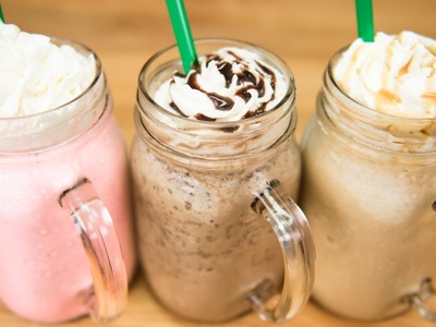 Make a Starbucks Frappuccino. Cotton Candy Frappuccino, Java Chip Frappuccino & Caramel Frappuccino