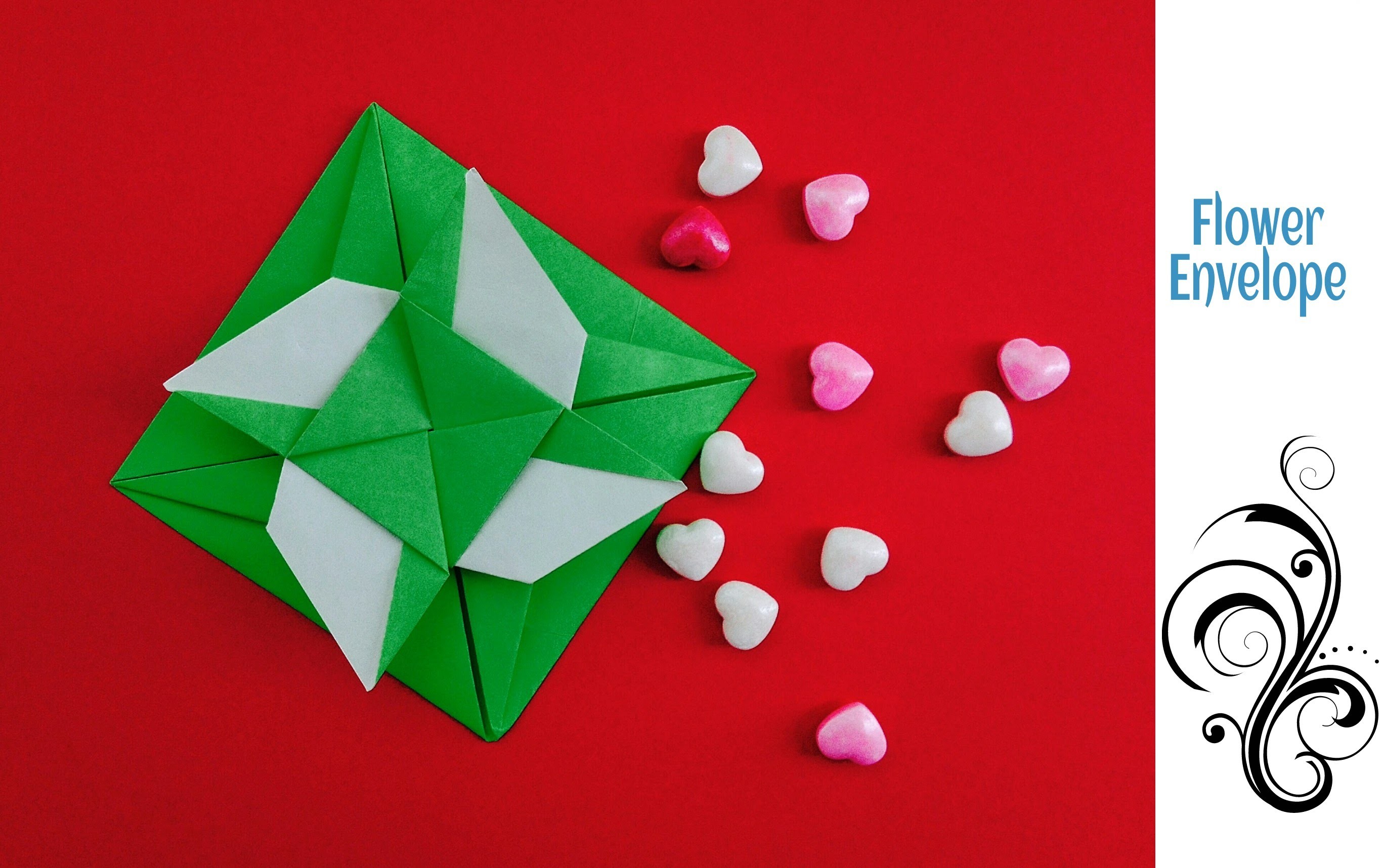 Origami Paper Flower Envelope. Letter with secret message