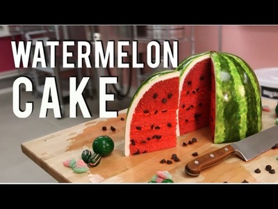 How To Make A WATERMELON out of CAKE! PINK VELVET cake with BUTTERCREAM and FONDANT!