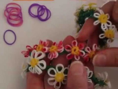 Rainbow Loom™  MonsterTail™  Daisy Flower Charm Bracelet Turorial
