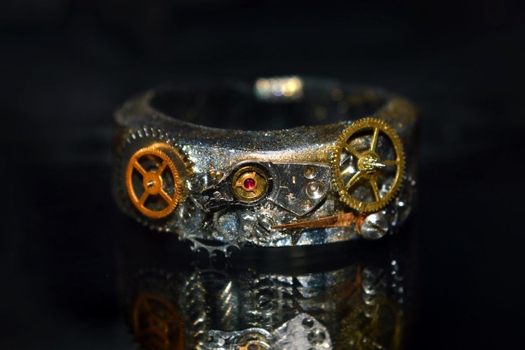 Steampunk. Clockpunk ring tutorial from real watch cogs