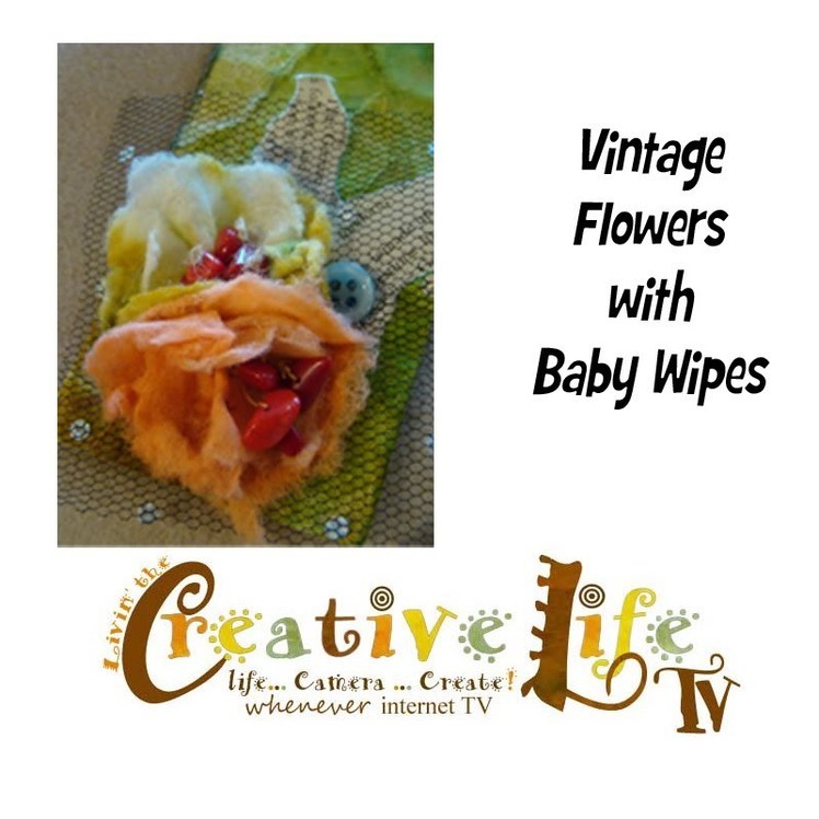 How to Make Baby Wipe Vintage Look Flowers on Tag by Linda Peterson