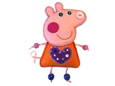 How to make Peppa Pig felt plushie luggage tag with free pattern by Lisa Pay