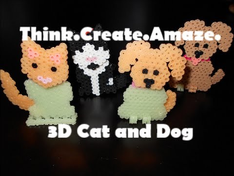 3D Perler Bead Dog and Cat