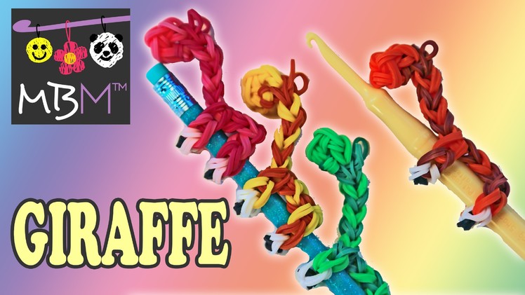 Rainbow Loom Band Giraffe Pencil Hugger Charm | Loomless | How to