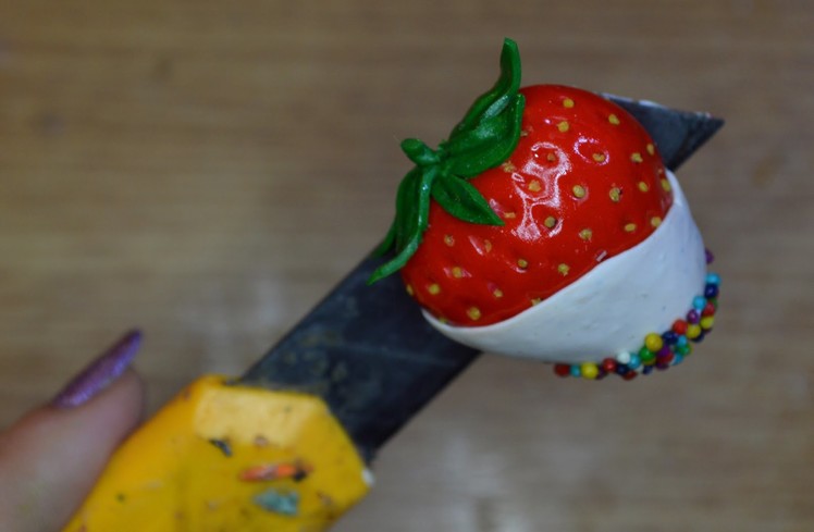 Realistic chocolate dipped strawberry magnet polymer clay tutorial