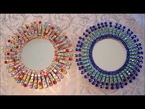 Starburst Mirror | Easy DIY Crafts For Kids | Clothespin And Rhinestone Crafts | Room Decor
