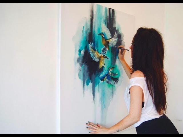 Abstract Birds Oil Painting - Time-Lapse - Speed Painting
