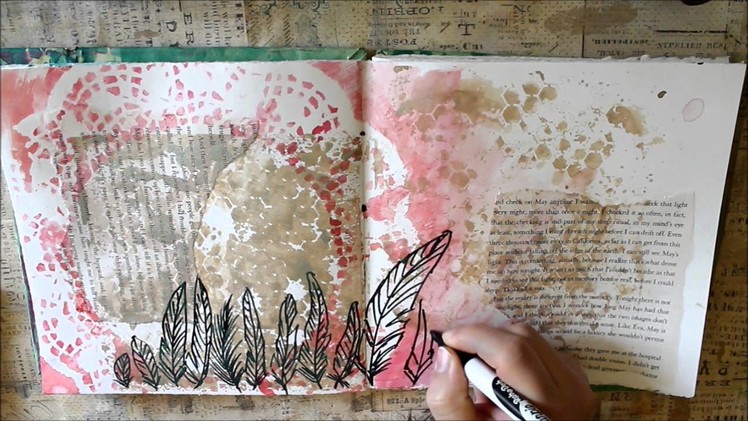 Art Journal Page - Feathers & Hexagons