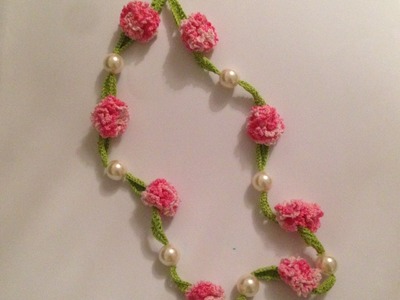 How to crochet beautiful necklace with flowers and pearls