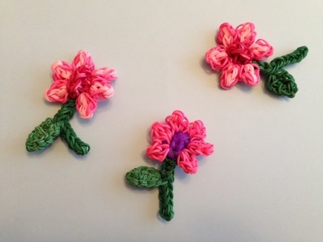 Rainbow Loom FLOWER Charm with stem and LEAF For Mother's Day