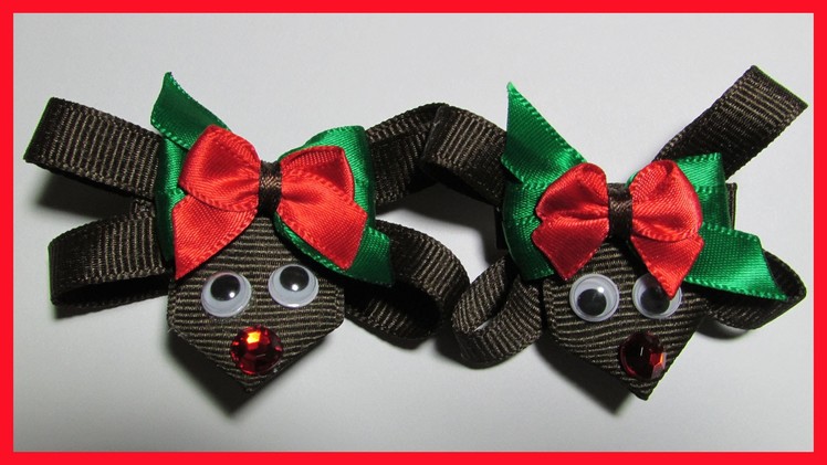 DIY - How to make Christmas Hair Bow Clips No.1- Reindeer Hair Bows - Free Tutorial
