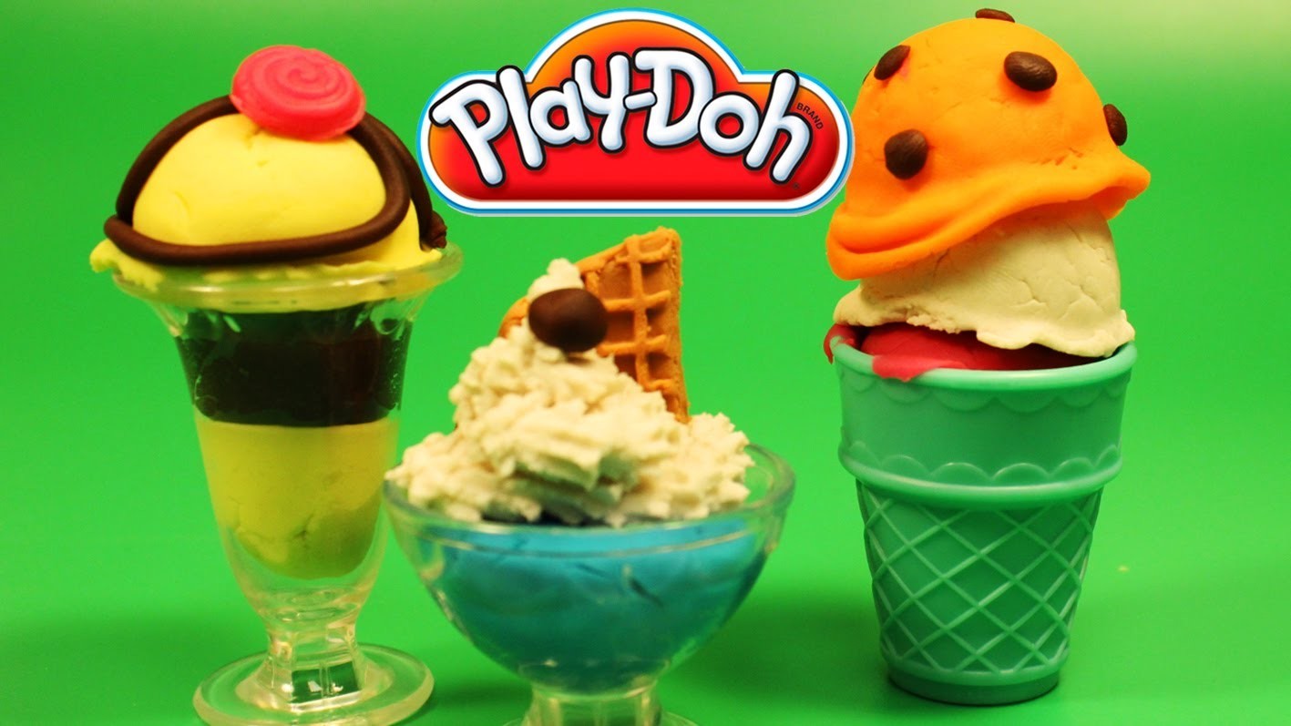 Play Doh Scoops n Treats DIY Ice Cream Cones, Sundaes, Playdough Sweets ...