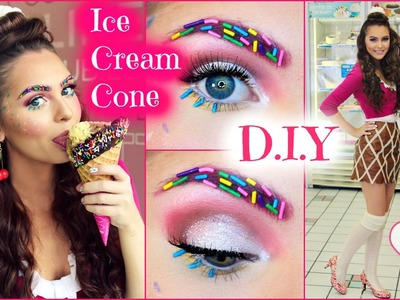 DIY Ice Cream Cone Costume for Halloween 2015! Makeup, Hair & Outfit