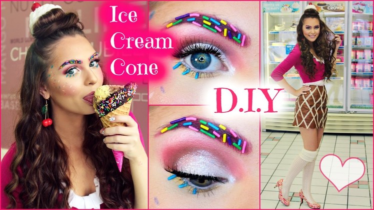 DIY Ice Cream Cone Costume for Halloween 2015! Makeup, Hair & Outfit