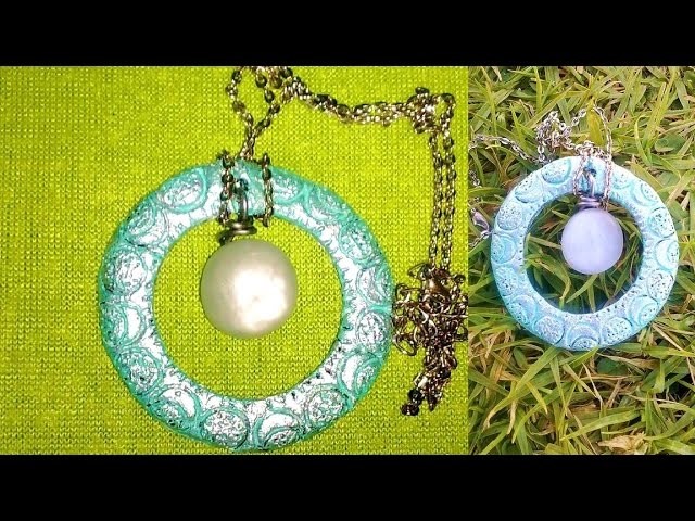 DIY summer jewelry: Turquoise pendant with a sea-glass gem, air-dry clay tutorial