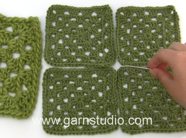 DROPS Technique Tutorial: How to sew togheter granny squares in 163-1