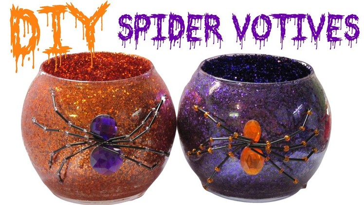 DIY Dollar Store Halloween Glitter Spider Votives Craft Project ~ Craft Klatch Halloween Series