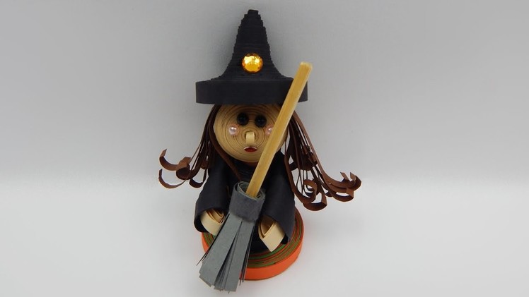 How to make a 3D quilling doll halloween witch with broom DIY (tutorial + free pattern)
