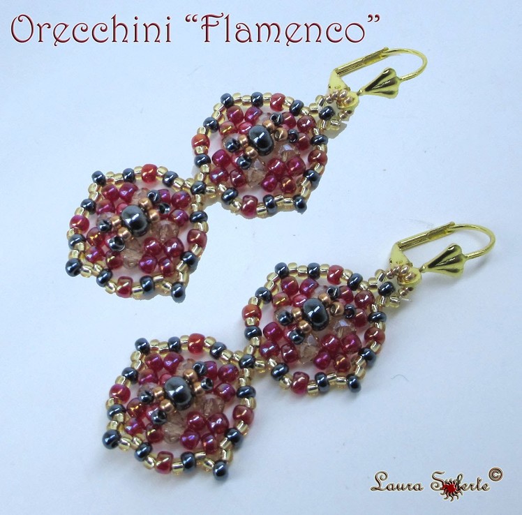 Orecchini Flamenco: tutorial: tessitura di perline e cristalli