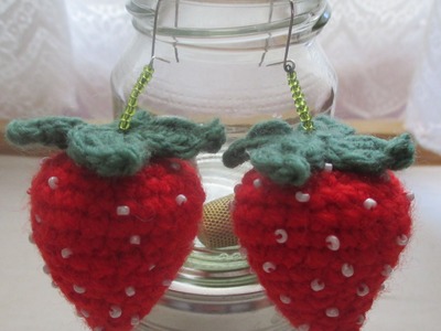 Amigurumi Crochet strawberry earrings tutorial
