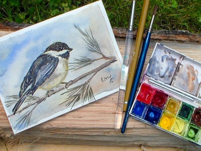 Chickadee Watercolor Tutorial-REAL TIME, 3 colors, BEGINNER:)