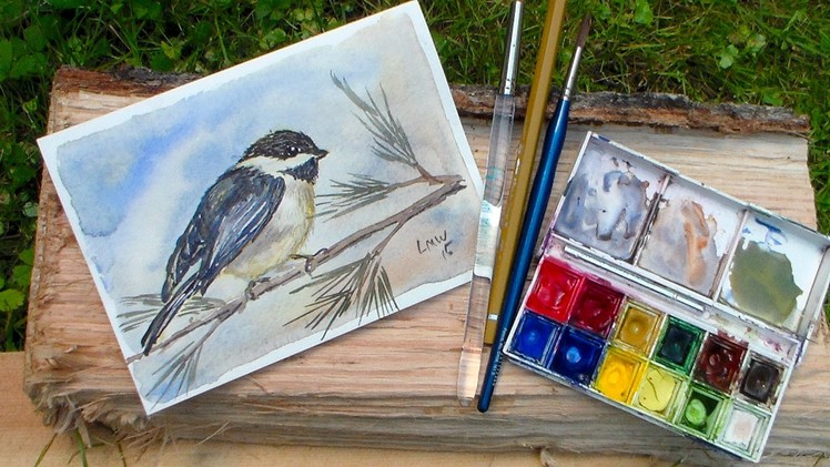 Chickadee Watercolor Tutorial-REAL TIME, 3 colors, BEGINNER:)