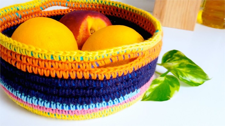 How to Crochet a Basket (t-shirt yarn + wool)